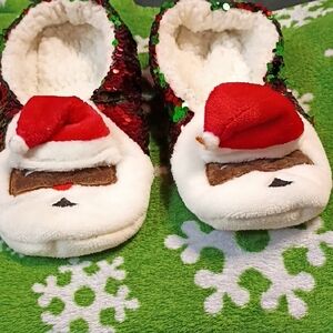 Festive Santa Slippers with Sequins